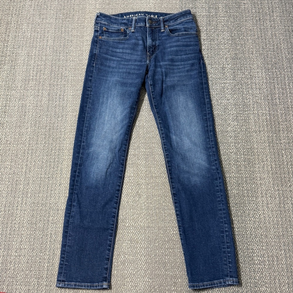 American Eagle Airflex+ Slim Straight Denim Jeans Mens 28x30 Stretch Dark Blue‎